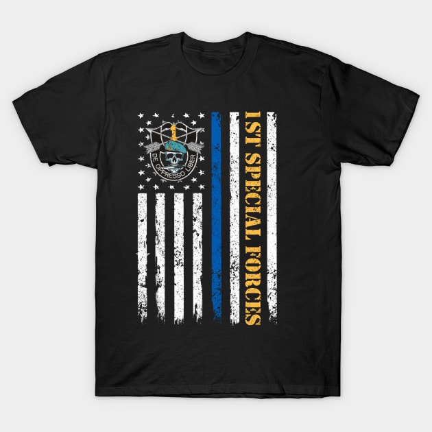 Proud US Army 1st Special Forces Group American Flag De Oppresso Liber SFG - Gift for Veterans Day 4th of July or Patriotic Memorial Day T-Shirt by Oscar N Sims